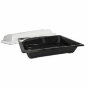 Plastbakke, mellem,215x147x25mm A-PET, sort, Sushi, karton a 300 stk F&oslash;devaregodkendt