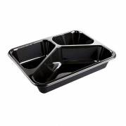 Plastbakke, F&aelig;rch, C 2227-3F, 3-rums Rektangul&aelig;r 1025 ml,178x227x43mm C-PET, sort, t/ovn & microovn