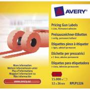 Prisetiket, Avery, RPLP1226, 1 linje 26x12mm r&oslash;d, antal etiketter pr. ark : 1500 rulle a 1500 etiket