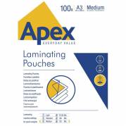 Lamineringslomme, Fellowes Apex, 125&micro;m A3 transparent  pakke a 100 stk