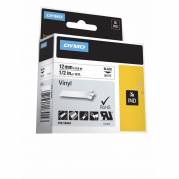 Labeltape, Dymo Rhino, 18444, vinyl 12mmx5.50m hvid/sort