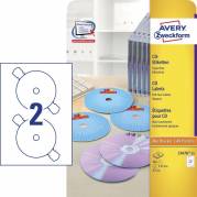 Etiket, Avery, L7676-25, CD til laser 117.00mm hvid, antal etiketter pr. ark : 2 pakke a 50 stk, FSC