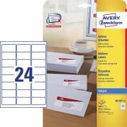 Etiket, Avery, J8159-25, Inkjet 63.50mmx33.90mm hvid, antal etiketter pr. ark : 24 pakke med 600 stk
