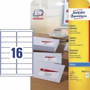 Etiket, Avery, J8162-25, Inkjet 99.10mmx33.90mm hvid, antal etiketter pr. ark : 16 pakke a 400 stk,