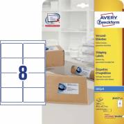 Etiket, Avery, J8165-25, Inkjet 99.10mmx67.70mm hvid, antal etiketter pr. ark : 8 pakke a 200 stk, F