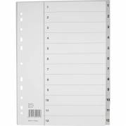 Register, Bantex, A4,210x297mm, 1-12 gr&aring; s&aelig;t med 1 stk.