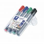 Marker, Staedtler Lumocolor, 356 WP4 2MM, Rund spids, assorteret, permanent S&aelig;t med 4 stk