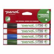 Marker, Penol,  0750, 2-5MM, Skr&aring; spids assorteret, permanent, S&aelig;t med 4 stk