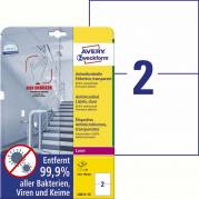 Laseretiket, Avery, L8012-10 210x148mm transparent, antal etiketter pr. ark : 2 pakke a 20 stk