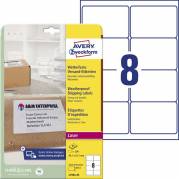Laseretiket, Avery, L7993-25 Vejrbestandig 99.10mmx67.70mm hvid, antal etiketter pr. ark : 8 pakke a