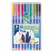 Marker, Staedtler Lumocolor, 323 SB10 1MM, Spids, assorteret, permanent S&aelig;t med 10 stk