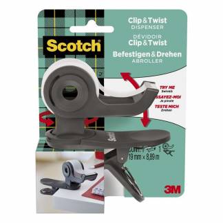 Tapedispenser, Scotch CLIP & TWIST, 19mmx9.00m Kerne diameter: 25, gr&aring;