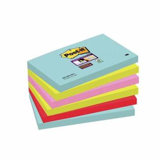 Notes, Post-it Super sticky, assorteret 127x76mm, pakke a 6 stk