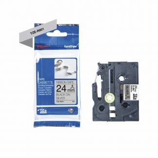 Labeltape, Brother, TZER951, satin 24mmx4.00m sort/s&oslash;lv