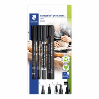 Marker, Staedtler Lumocolor, 60 BK 0,4-5MM, Spids, assorteret, permanent S&aelig;t med 4 stk