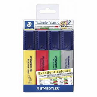 Tekstmarker, Staedtler Textsurfer 364 CWP4-X, 1-5MM, Skr&aring; spids assorteret, S&aelig;t med 4 stk