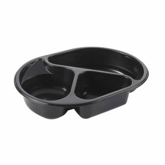 Plastbakke, Plus Pack SmartView, 3-rums Oval 960 ml,238x176x45mm PP, sort, karton a 240 stk