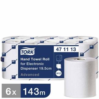 Papirh&aring;ndkl&aelig;der rulle, Tork, H12 Advanced, 2 lag, 100 % cellulose/CTMP hvid 195mm x 143.00m, kasse a