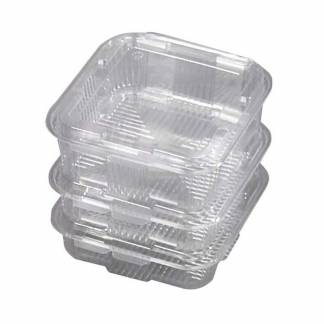 Plastbakke, m/h&aelig;ngslet l&aring;g,175x168x50mm PET, transparent, karton a 300 stk F&oslash;devaregodkendt