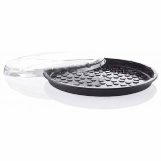 L&aring;g t/plastbakke, F&aelig;rch, P 78-50A., Rund &Oslash; 330, h&oslash;jde 23, v&aelig;gt: 301 PET, transparent, T/Pizza and Ta