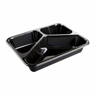 Plastbakke, F&aelig;rch, C 2227-3F, 3-rums Rektangul&aelig;r 1025 ml,178x227x43mm C-PET, sort, t/ovn & microovn