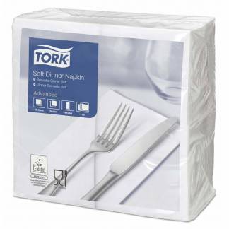 Middagsservietter, Tork, Advanced 1/8-Fold, 3 lag, hvid 390mmx390mm, karton a 1200 stk FSC Mix Credi