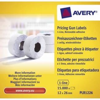 Prisetiket, Avery, PLR1226, 1 linje 26x12mm hvid, antal etiketter pr. ark : 1500 rulle a 15000 etike