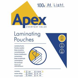Lamineringslomme, APEX, 75&micro;m, A4 klar  pakke a 100 stk