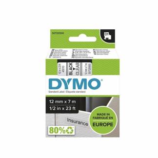 Labeltape, Dymo D1, 45010 S0720500 12mmx7.00m sort/transparent