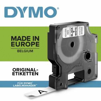 Labeltape, Dymo D1, 45013 S0720530 12mmx7.00m sort/hvid
