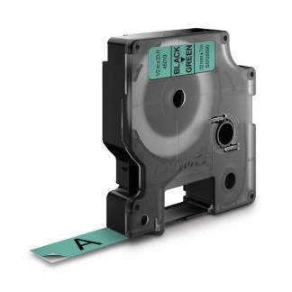 Labeltape, Dymo D1, 45019 S0720590 12mmx7.00m sort/gr&oslash;n