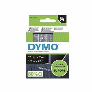 Labeltape, Dymo D1, 45020 S0720600 12mmx7.00m hvid/transparent