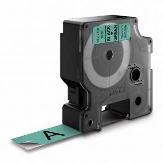 Labeltape, Dymo D1, 45809 S0720890 19mmx7.00m sort/gr&oslash;n