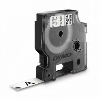 Labeltape, Dymo D1, 1978364 Ekstra st&aelig;rk 12mmx5.50m sort/hvid