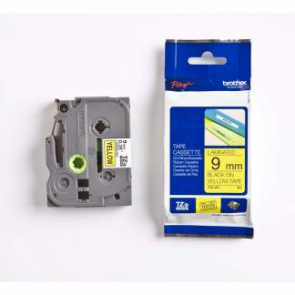 Labeltape, Brother, TZE621, lamineret 9mmx8.00m sort/gul