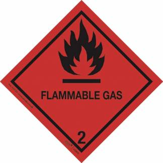 Etiketter, Firkantet, Udvendig vikling 100.00 x 100.00 mm, kraft/PE, Permanent R&oslash;d, 2.1 FLAMMABLE GA