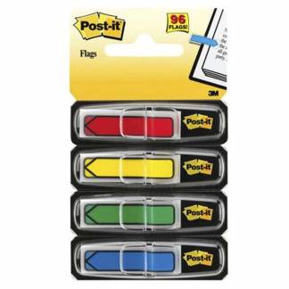 Indexfaner, Post-it, 4 farver med pile 12x43mm, assorteret pakke med 96 stk