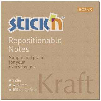 Notes, BNT Stick&acute;n, Kraft Blok, brun, 76 x76mm
