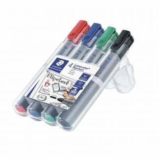 Marker, Staedtler Lumocolor, 356 WP4 2MM, Rund spids, assorteret, permanent S&aelig;t med 4 stk