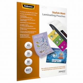 Lamineringslomme, Fellowes Stylish Matt 80&micro;m, A3 transparent  pakke a 25 stk