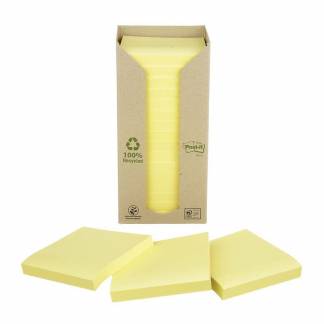 Post-it, Post-it, Recycle, gul, 76x76mm pakke a 16 stk, 100 % PEFC Certified