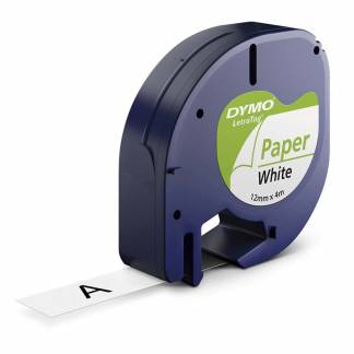 Labeltape, Dymo LetraTag, Paper Tape 12mmx4.00m hvid