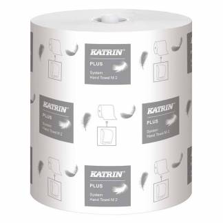 Industriaft&oslash;ring rulle, Katrin Katrin System, M Plus, 2 lag, hvid 210mm x 140.00m, kasse a 6 ruller