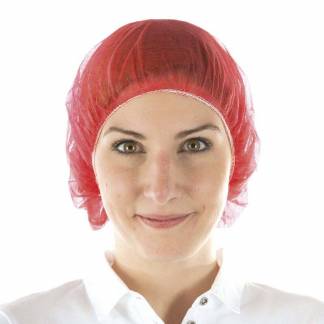 Engangs h&aring;rnet, Mop Cap on-size Non-woven, R&oslash;d, pakke a 1000 stk
