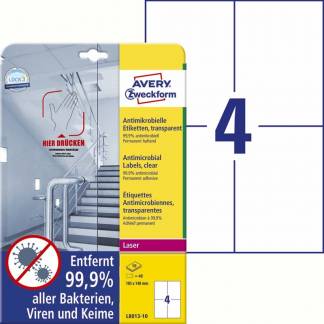 Laseretiket, Avery, L8013-100 105x148mm hvid, antal etiketter pr. ark : 4 pakke a 40 stk