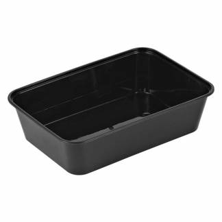 Plastbakke, 650 ml, Firkantet,175x120 x45mm PP, sort, Til mikroovn, karton a 500 stk F&oslash;devaregodkend