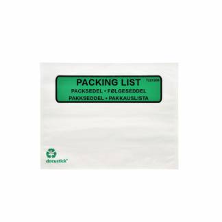 F&oslash;lgeseddellommer, C6, 175 x 135 mm hvid, green-black print Packing list glassine + kraftpapir, kart