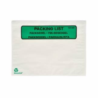 F&oslash;lgeseddellommer, C5, 240 x 180 mm hvid, green-black print Packing list glassine + kraftpapir, kart