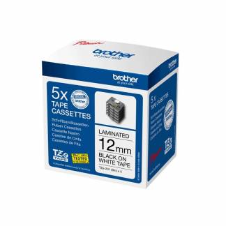 Labeltape, Brother, TZE231M5, lamineret 12mmx8.00m sort/hvid