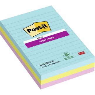 Notes, Post-it, Super sticky, assorteret 101x152mm, pakke a 3 stk